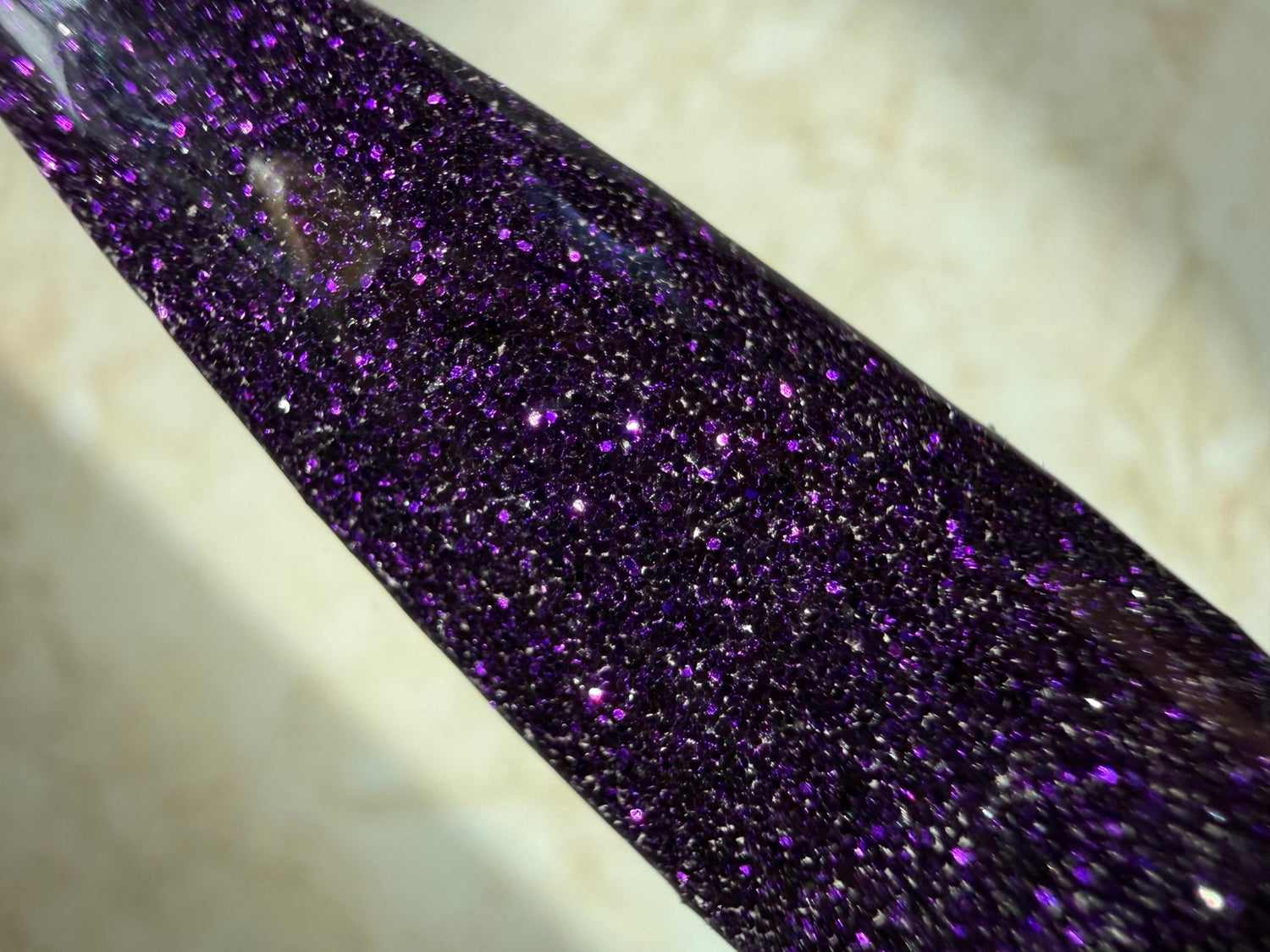 Hex Appeal deep purple glitter dip powder macro swatch