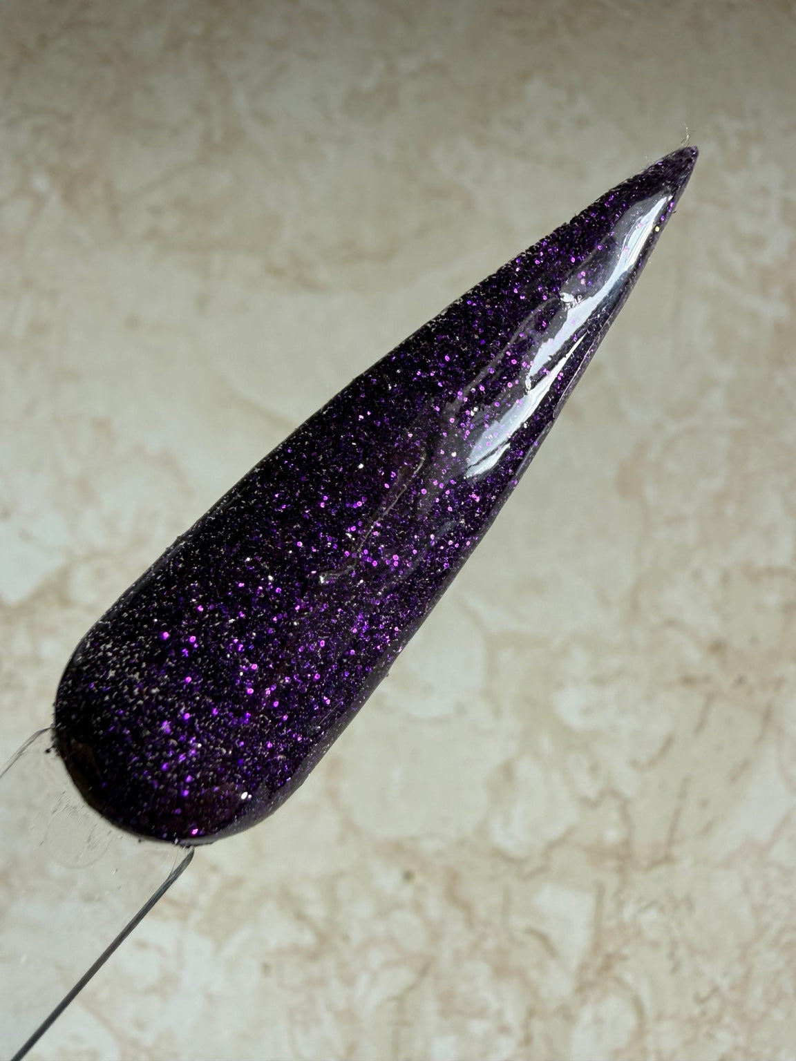 Hex Appeal deep purple glitter dip powder swatch