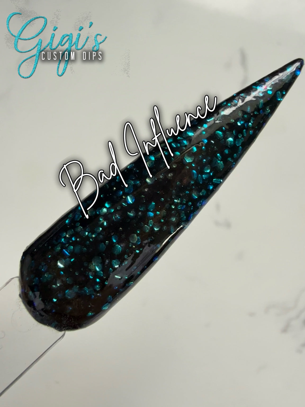 Bad Influence rhinestone glitter dip powder swatch