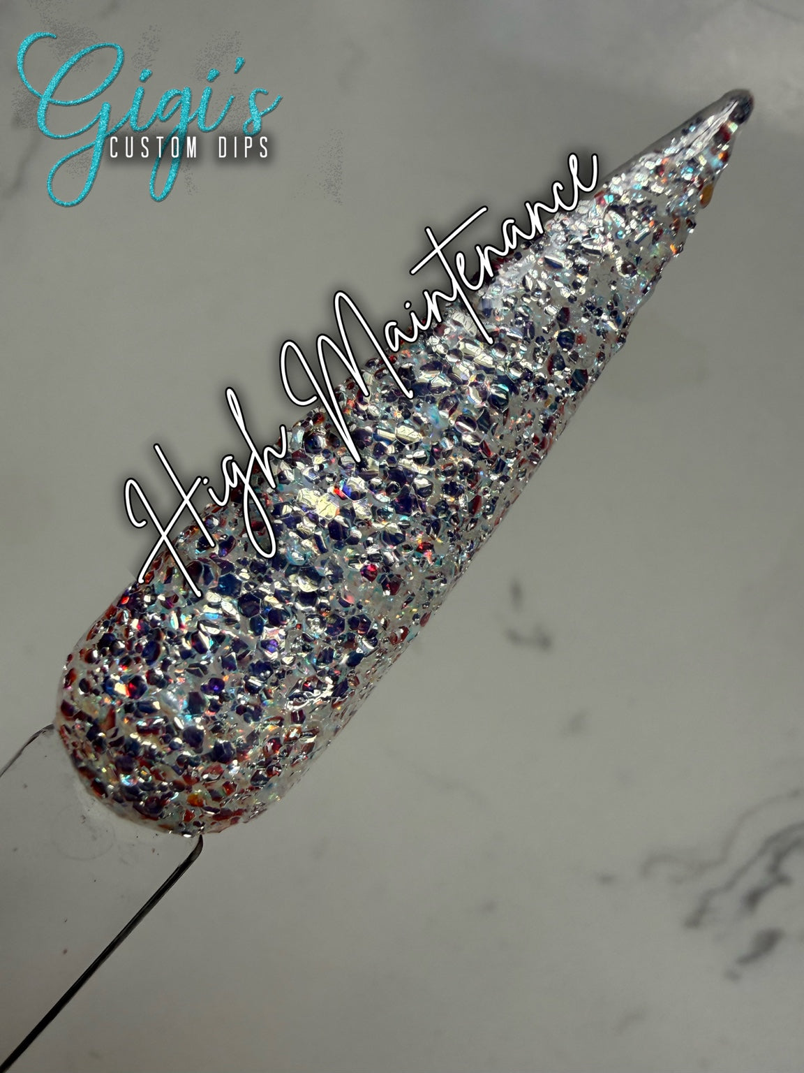 High Maintenance rhinestone glitter dip powder swatch