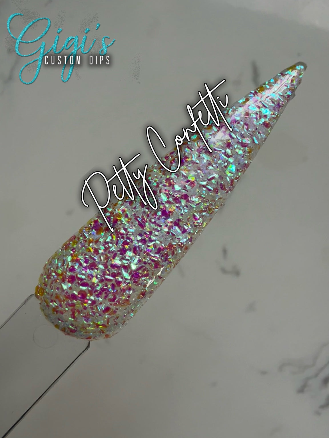 Petty Confetti rhinestone glitter dip powder swatch