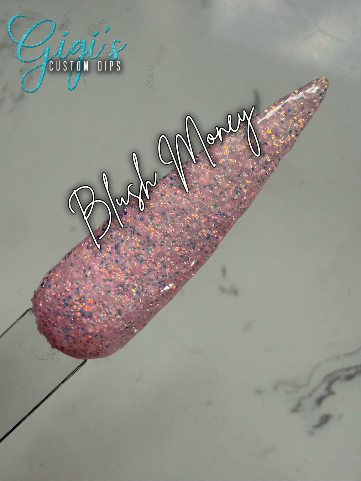 Blush Money rhinestone glitter dip powder swatch