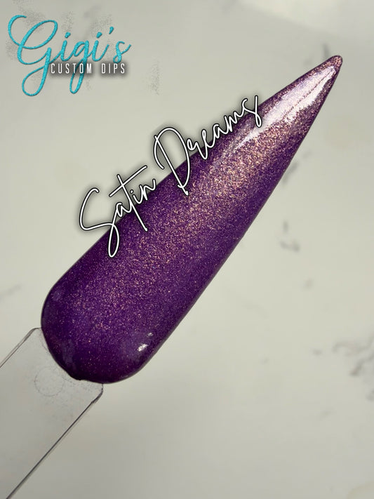 Satin Dreams purple with a soft shimmering finish dip powder swatch