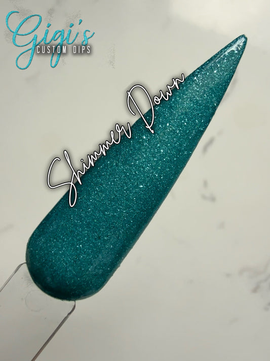 Shimmer Down teal with a fine shimmer dip powder swatch