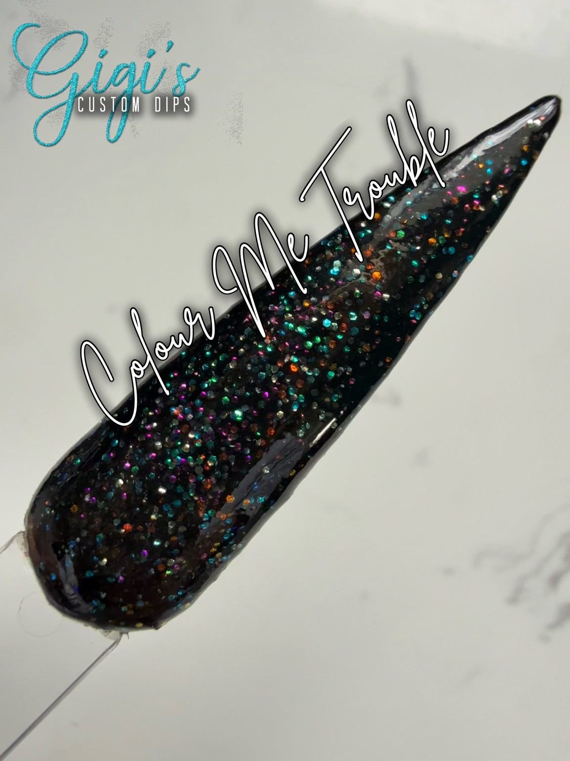 Colour Me Trouble rhinestone glitter dip powder swatch