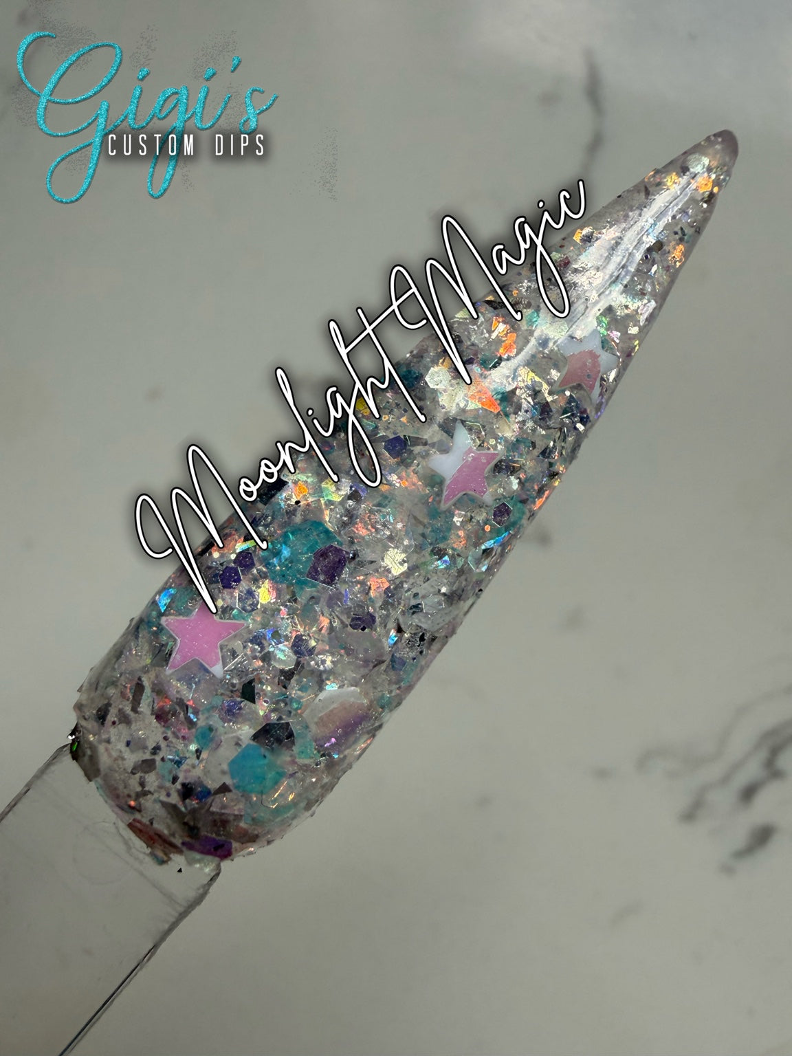 Moonlight Magic glitter dip powder swatch