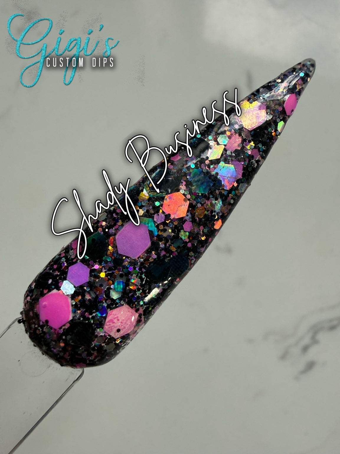 Shady Business glitter dip powder swatch