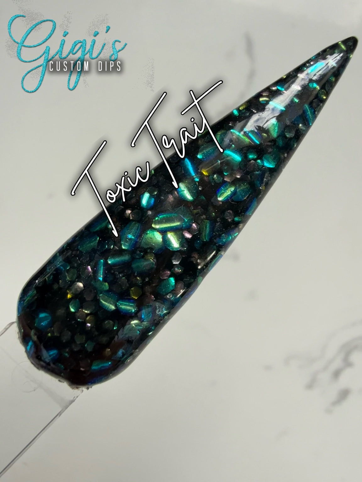 Toxic Trait rhinestone glitter dip powder swatch