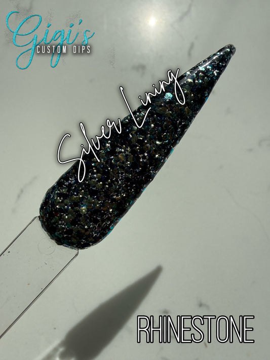 Silver Lining black and silver with smoky teal and deep blue super mini rhinestone/3d glitters