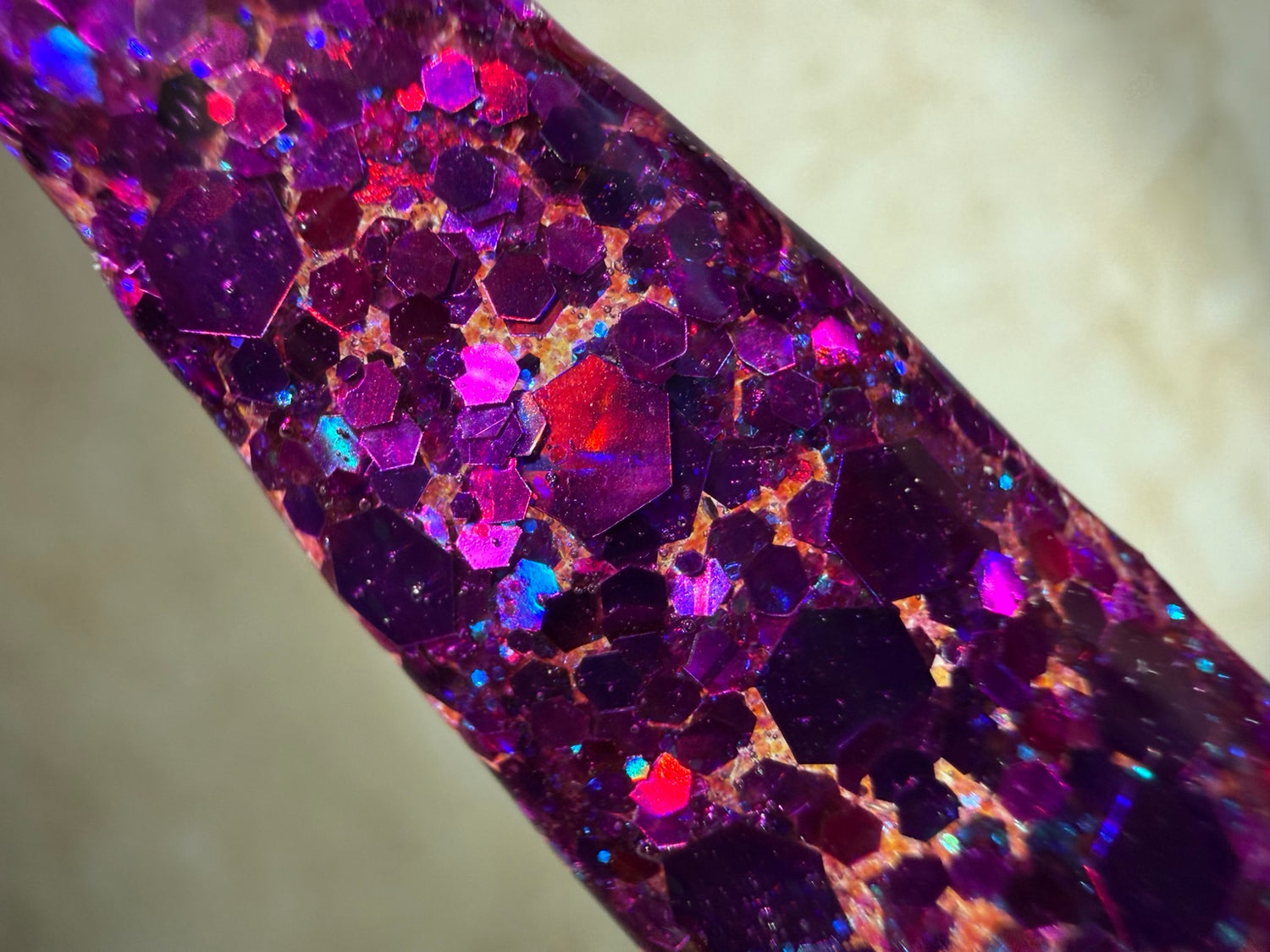 Spell Check chunky purple glitter dip powder macro swatch