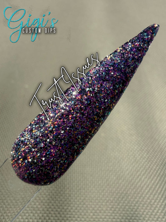 Trust Issues black purple silver multicolour rhinestone dip powder